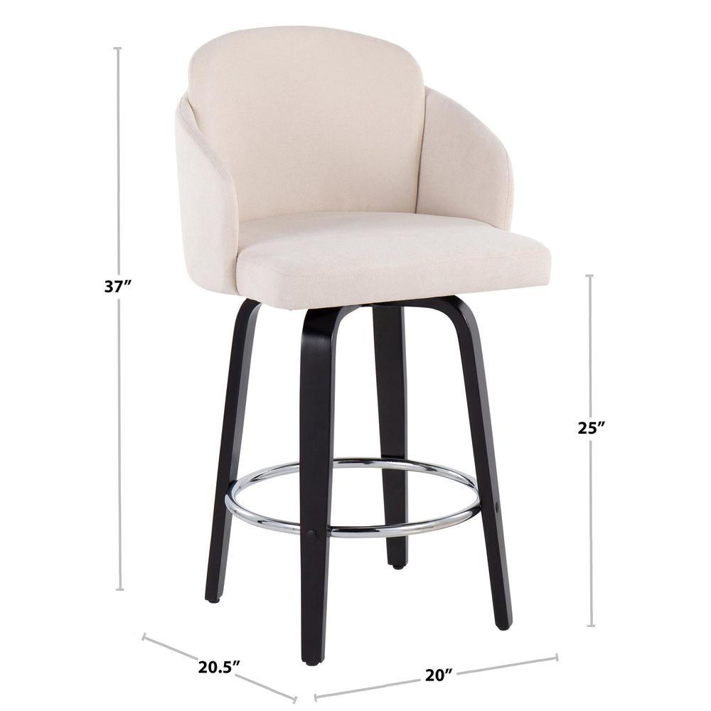 Black Wood, Cream Fabric, Chrome Dahlia Counter Stool - Set of 2