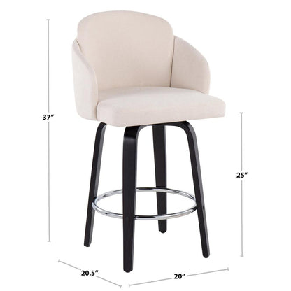 Black Wood, Cream Fabric, Chrome Dahlia Counter Stool - Set of 2