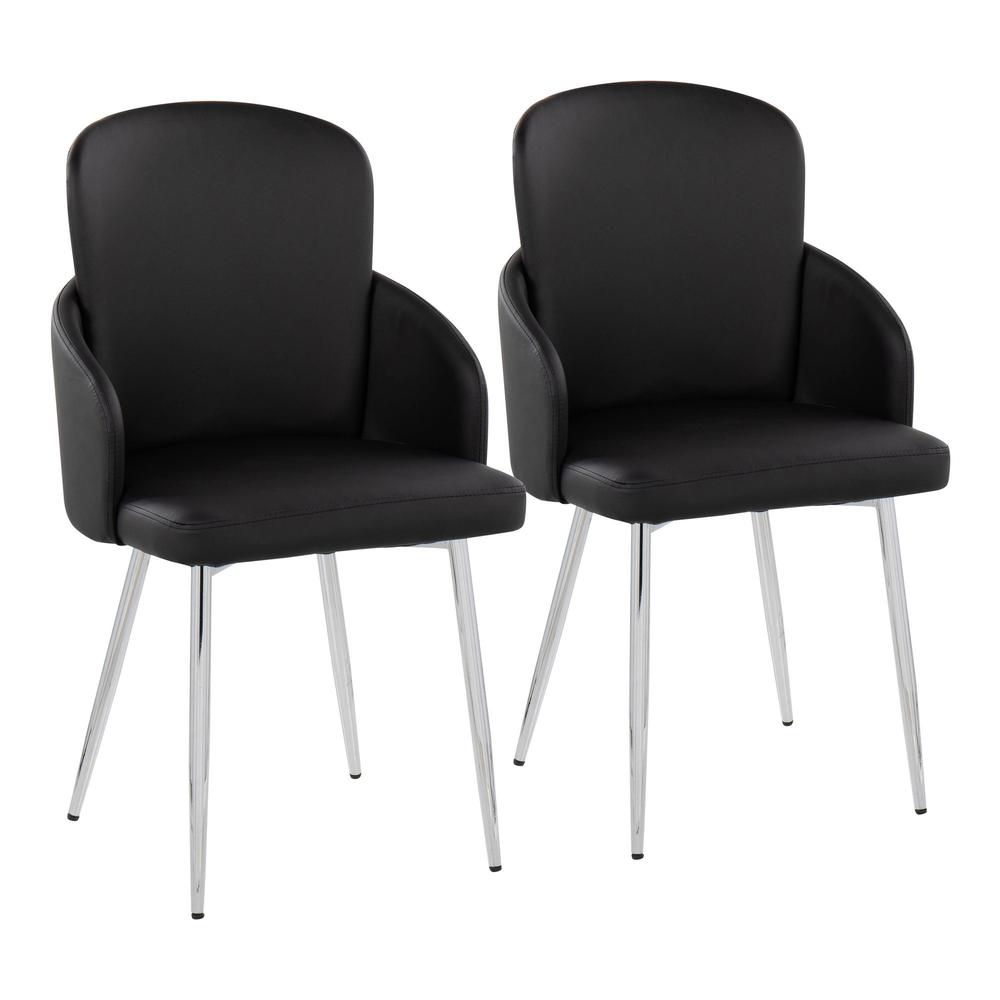 Black PU, Chrome Dahlia Dining Chair - Set of 2