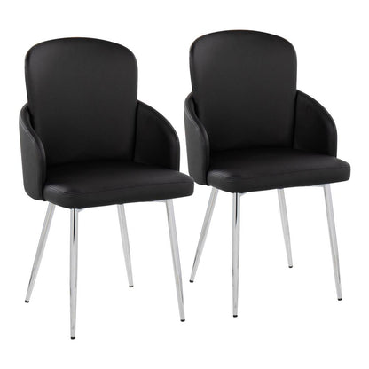 Black PU, Chrome Dahlia Dining Chair - Set of 2