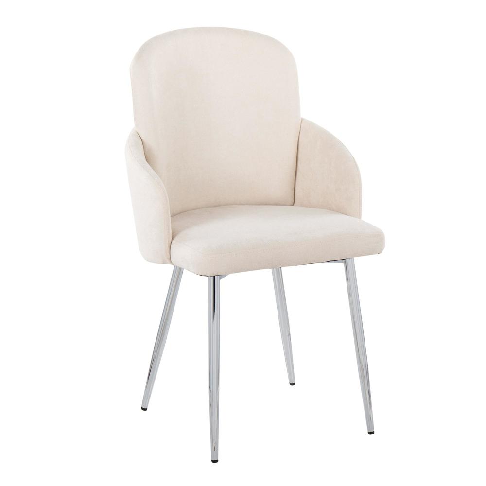 Cream Fabric, Chrome Dahlia Dining Chair - Set of 2