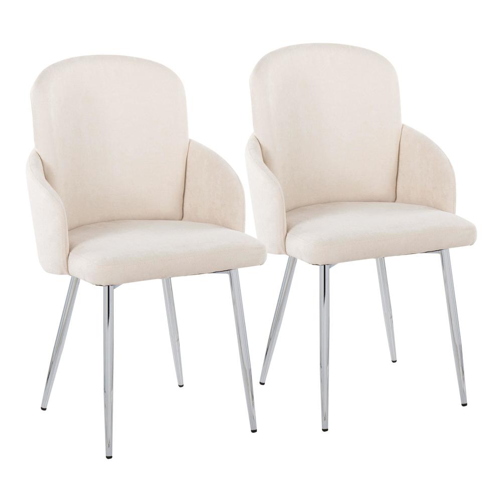 Cream Fabric, Chrome Dahlia Dining Chair - Set of 2