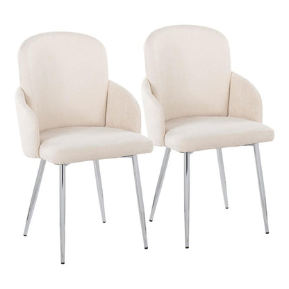Cream Fabric, Chrome Dahlia Dining Chair - Set of 2