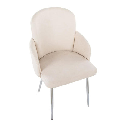 Cream Fabric, Chrome Dahlia Dining Chair - Set of 2