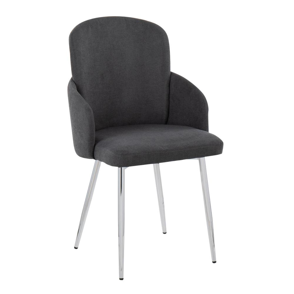 Grey Fabric, Chrome Dahlia Dining Chair - Set of 2