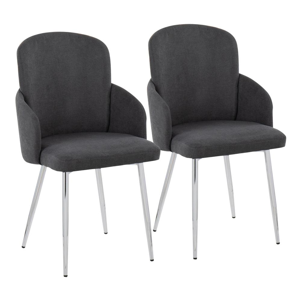 Grey Fabric, Chrome Dahlia Dining Chair - Set of 2