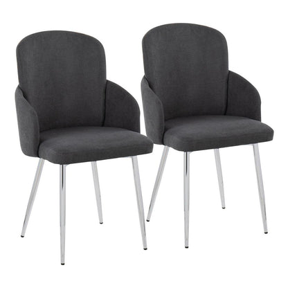 Grey Fabric, Chrome Dahlia Dining Chair - Set of 2
