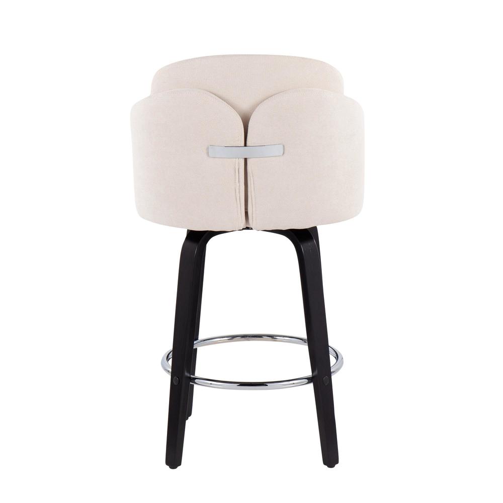 Black Wood, Cream Fabric, Chrome Dahlia Counter Stool - Set of 2