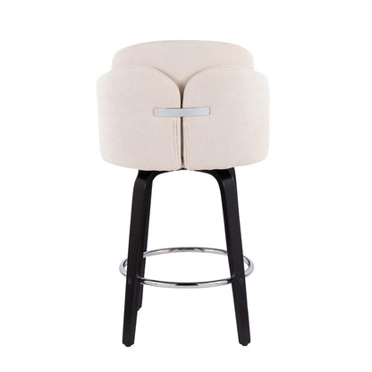 Black Wood, Cream Fabric, Chrome Dahlia Counter Stool - Set of 2
