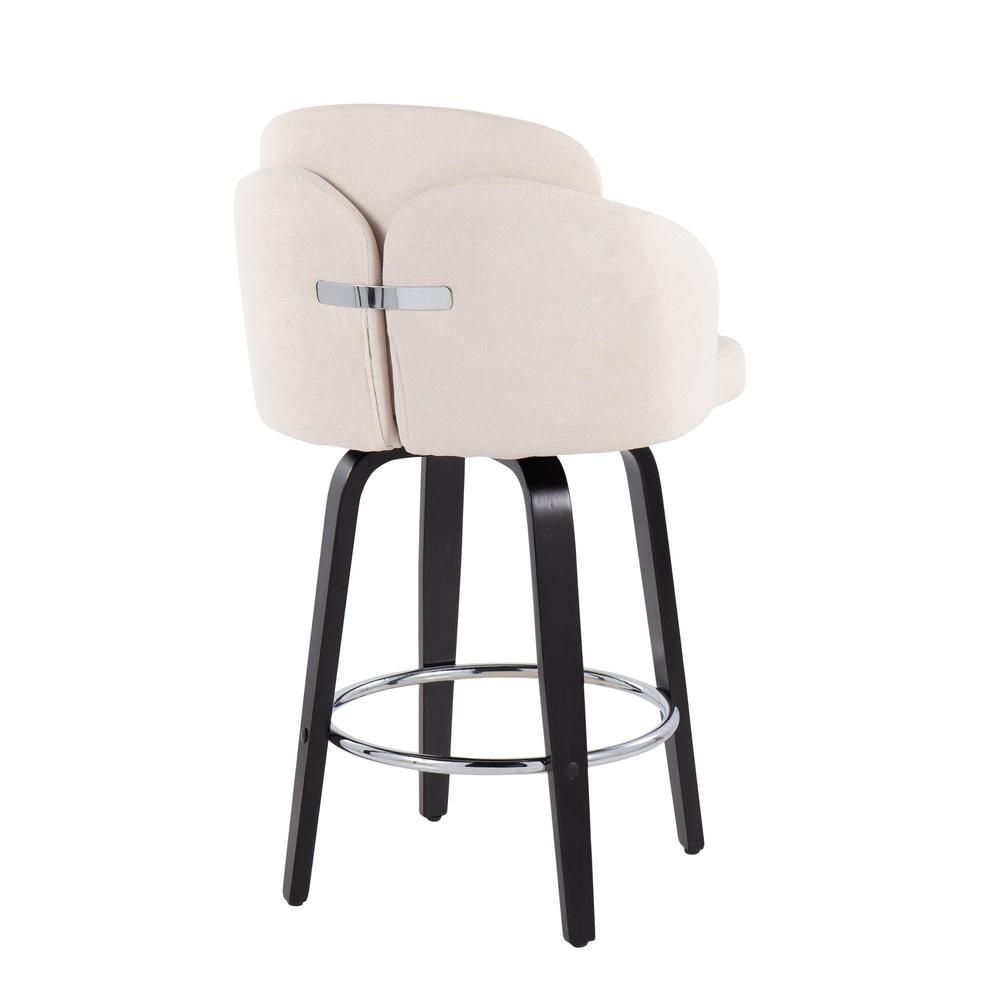 Black Wood, Cream Fabric, Chrome Dahlia Counter Stool - Set of 2