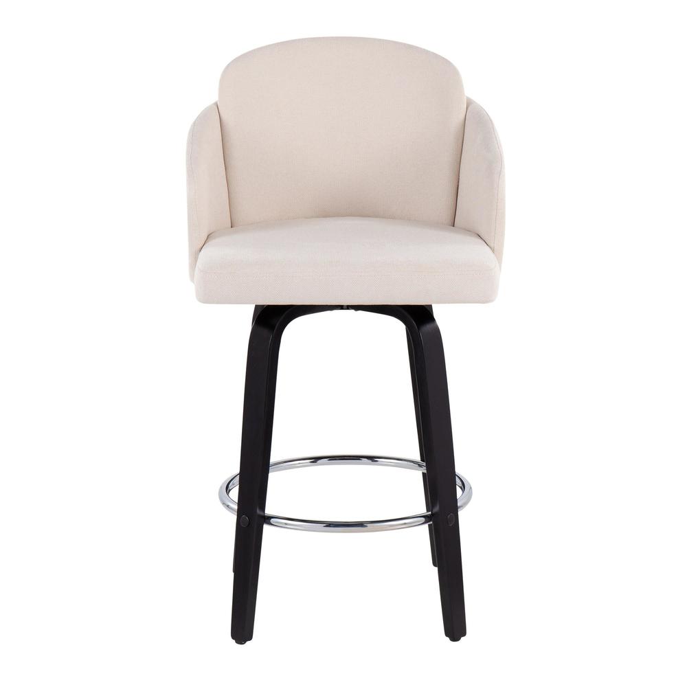 Black Wood, Cream Fabric, Chrome Dahlia Counter Stool - Set of 2