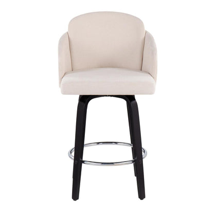 Black Wood, Cream Fabric, Chrome Dahlia Counter Stool - Set of 2