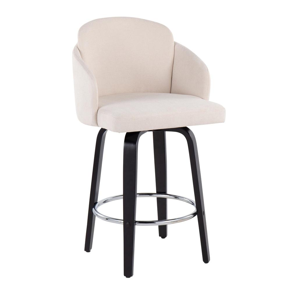 Black Wood, Cream Fabric, Chrome Dahlia Counter Stool - Set of 2