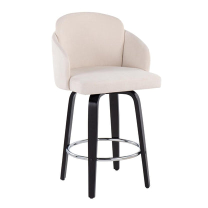 Black Wood, Cream Fabric, Chrome Dahlia Counter Stool - Set of 2