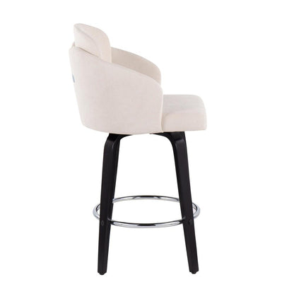 Black Wood, Cream Fabric, Chrome Dahlia Counter Stool - Set of 2