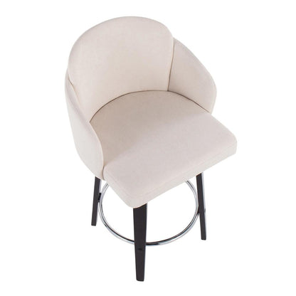 Black Wood, Cream Fabric, Chrome Dahlia Counter Stool - Set of 2