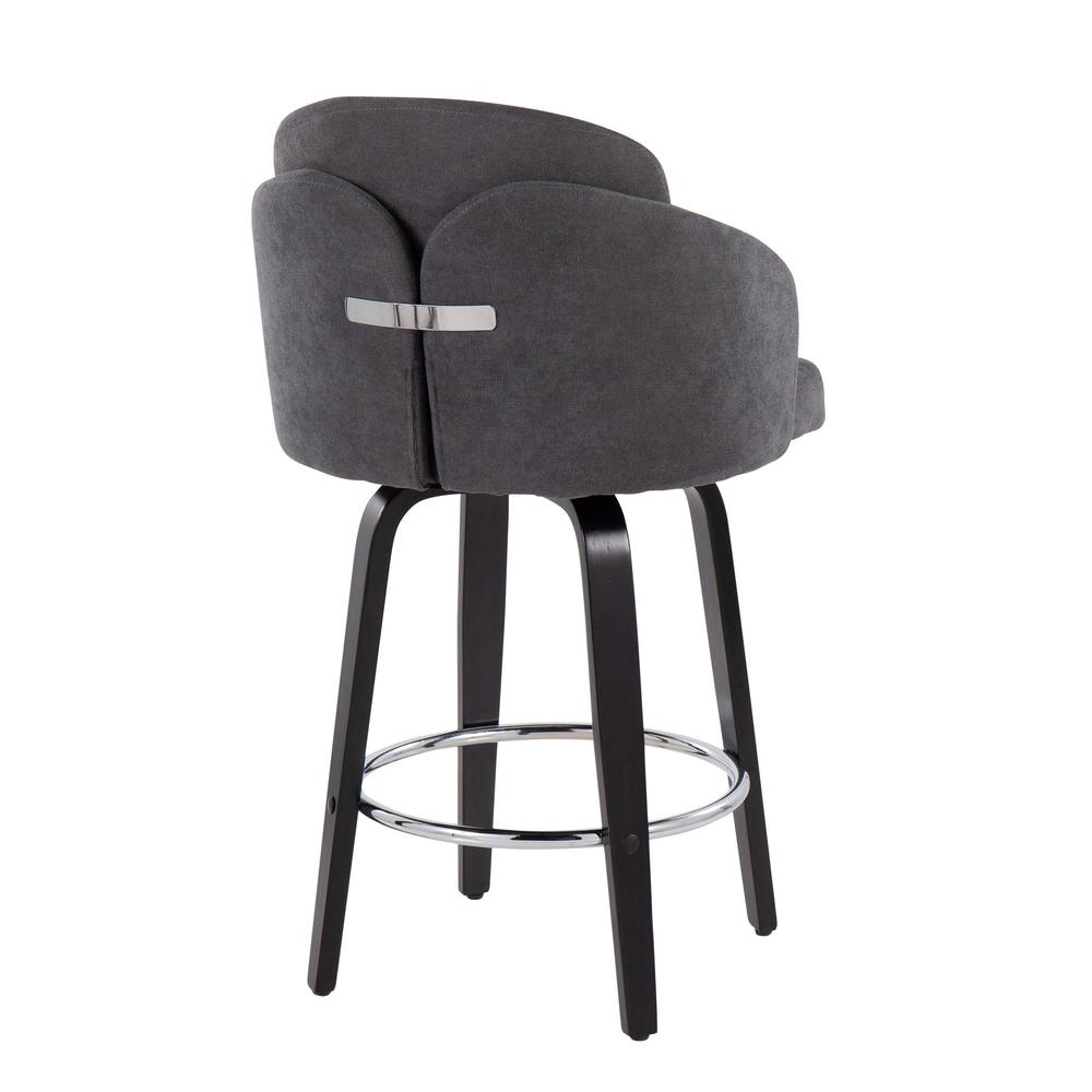 Black Wood, Grey Fabric, Chrome Dahlia Counter Stool - Set of 2