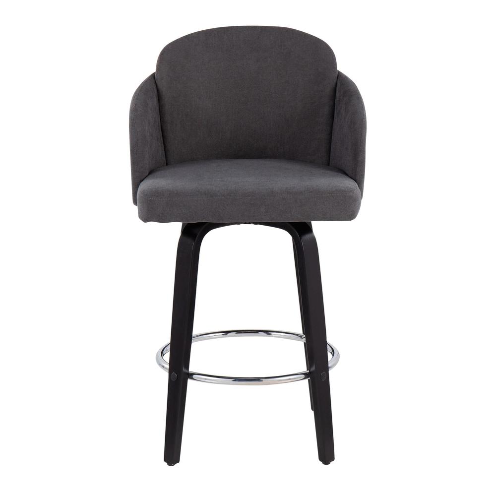 Black Wood, Grey Fabric, Chrome Dahlia Counter Stool - Set of 2