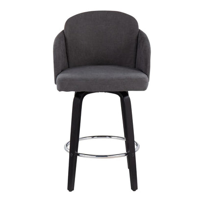 Black Wood, Grey Fabric, Chrome Dahlia Counter Stool - Set of 2