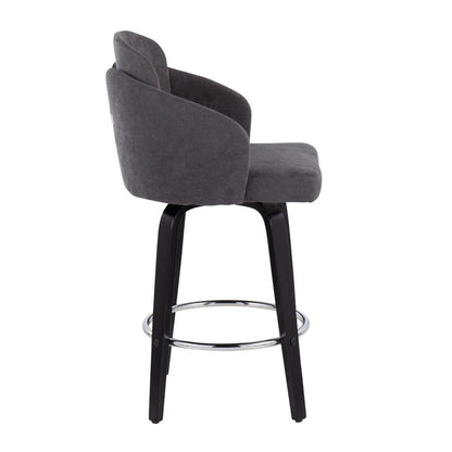 Black Wood, Grey Fabric, Chrome Dahlia Counter Stool - Set of 2
