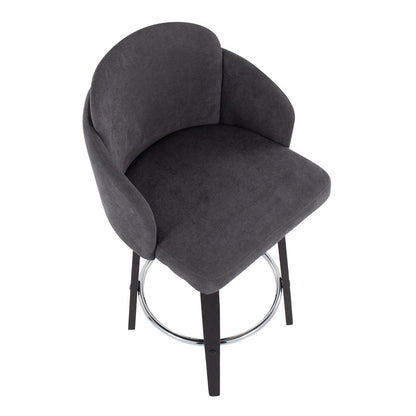 Black Wood, Grey Fabric, Chrome Dahlia Counter Stool - Set of 2