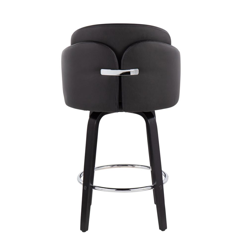 Black Wood, Black PU, Chrome Dahlia Counter Stool - Set of 2