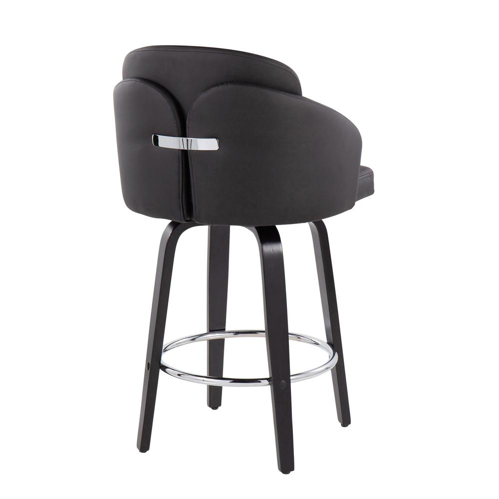 Black Wood, Black PU, Chrome Dahlia Counter Stool - Set of 2