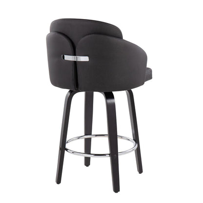 Black Wood, Black PU, Chrome Dahlia Counter Stool - Set of 2