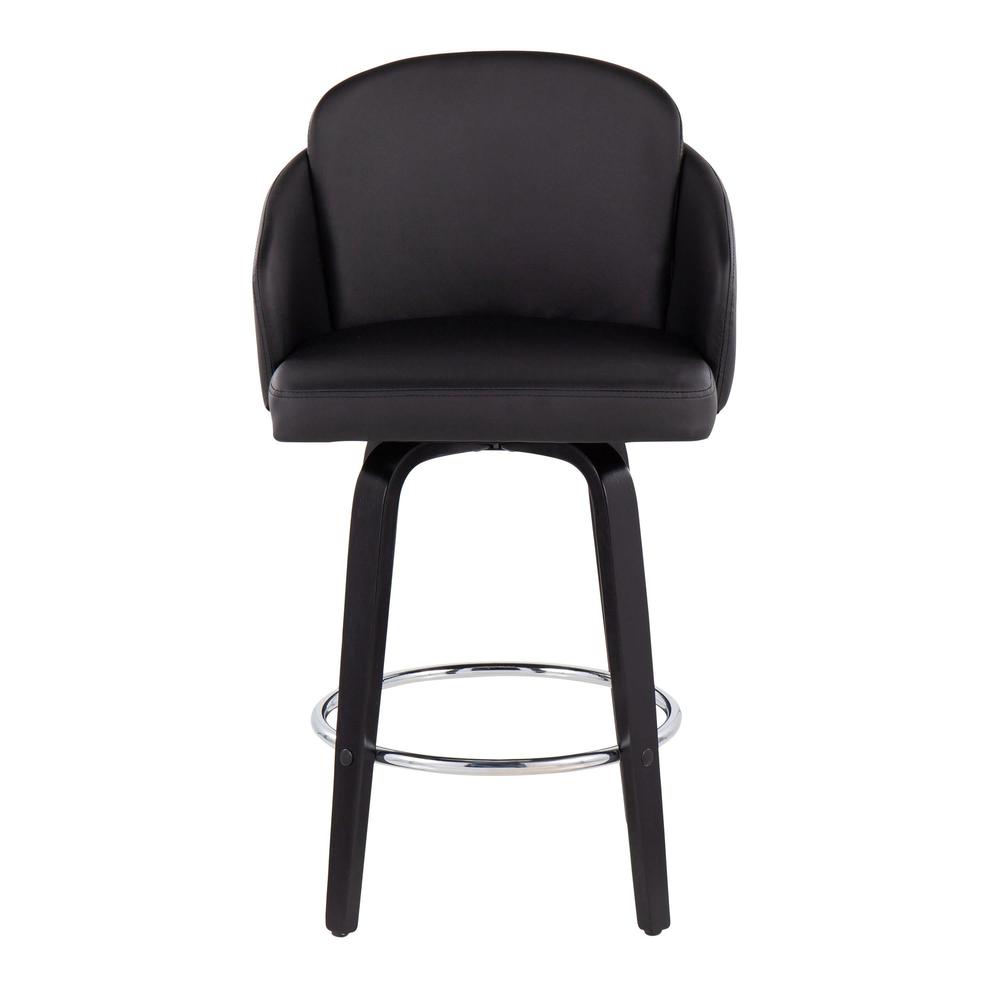 Black Wood, Black PU, Chrome Dahlia Counter Stool - Set of 2