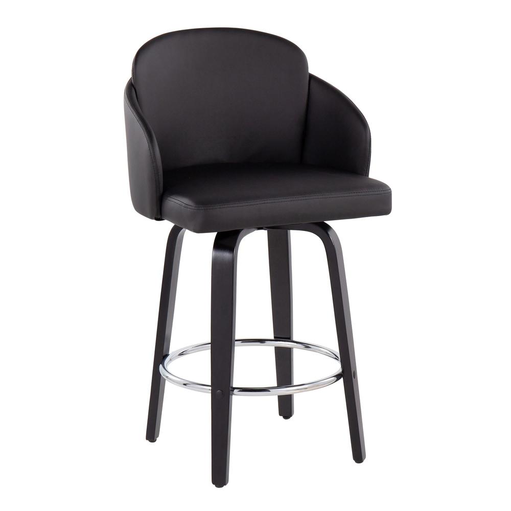 Black Wood, Black PU, Chrome Dahlia Counter Stool - Set of 2