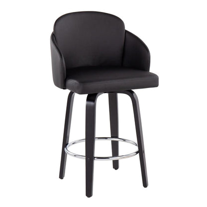 Black Wood, Black PU, Chrome Dahlia Counter Stool - Set of 2