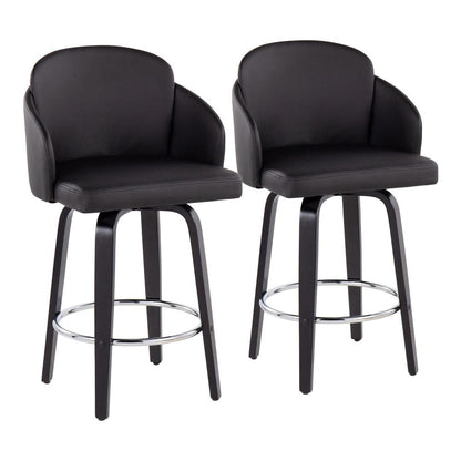 Black Wood, Black PU, Chrome Dahlia Counter Stool - Set of 2