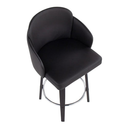 Black Wood, Black PU, Chrome Dahlia Counter Stool - Set of 2