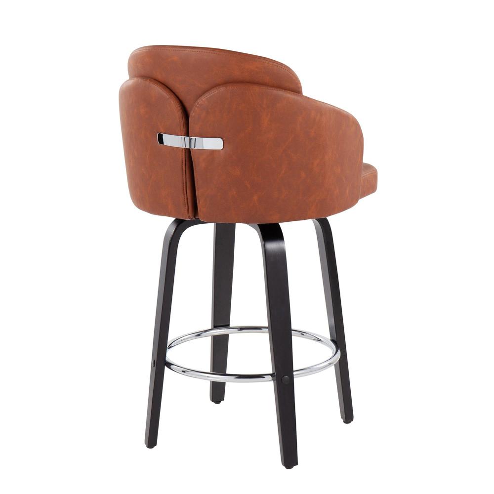 Black Wood, Camel PU, Chrome Dahlia Counter Stool - Set of 2