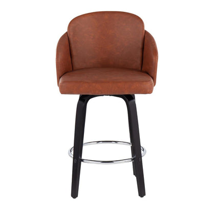 Black Wood, Camel PU, Chrome Dahlia Counter Stool - Set of 2