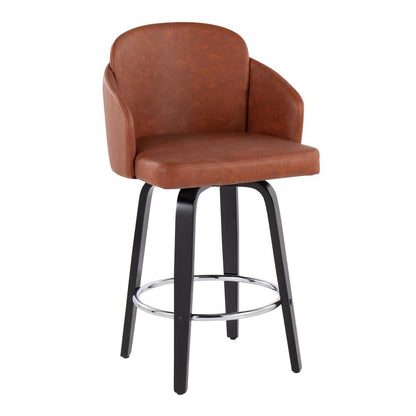 Black Wood, Camel PU, Chrome Dahlia Counter Stool - Set of 2