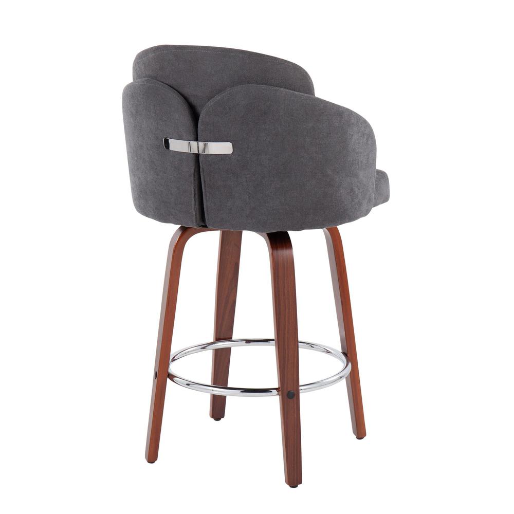 Walnut Wood, Grey Fabric, Chrome Dahlia Counter Stool - Set of 2