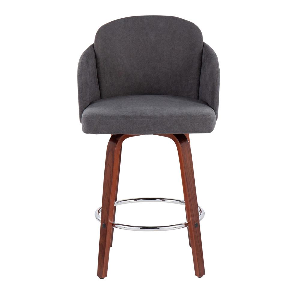 Walnut Wood, Grey Fabric, Chrome Dahlia Counter Stool - Set of 2