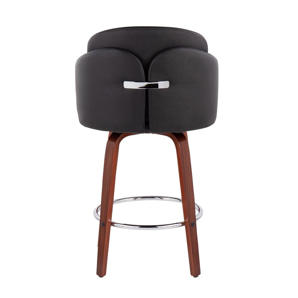 Walnut Wood, Black PU, Chrome Dahlia Counter Stool - Set of 2