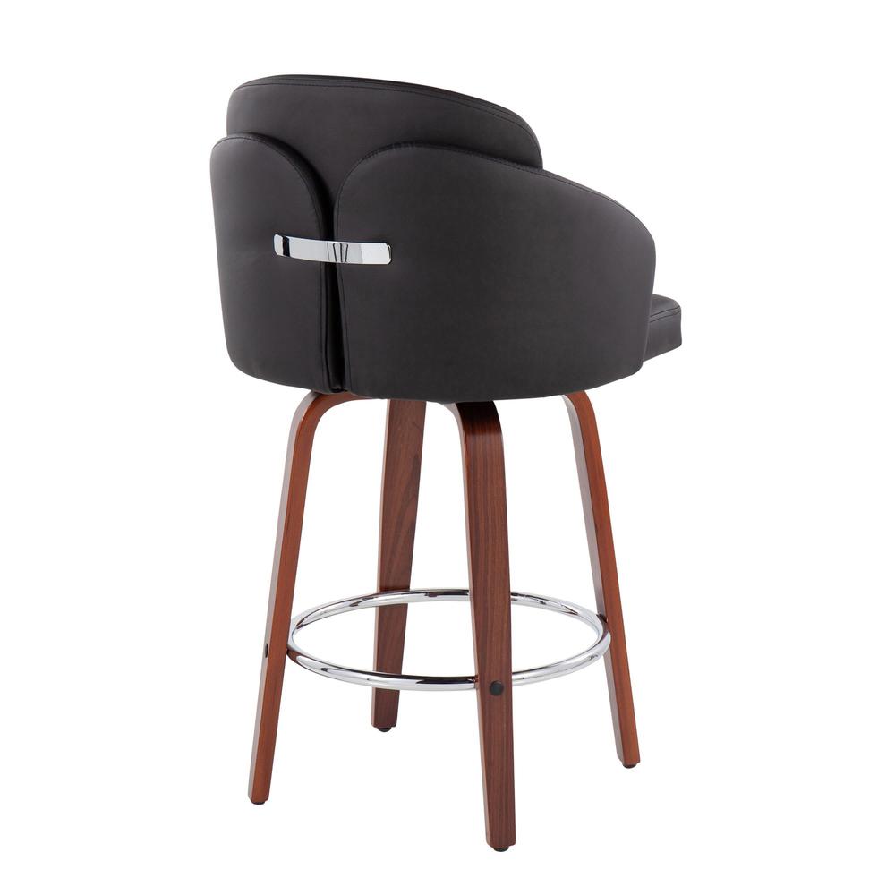 Walnut Wood, Black PU, Chrome Dahlia Counter Stool - Set of 2