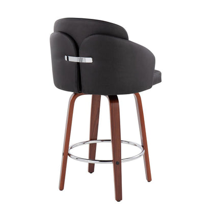 Walnut Wood, Black PU, Chrome Dahlia Counter Stool - Set of 2