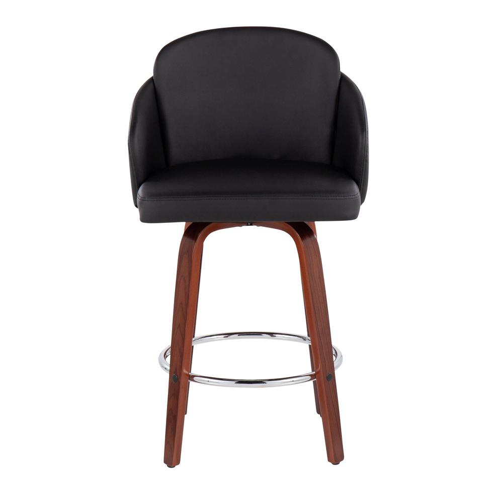 Walnut Wood, Black PU, Chrome Dahlia Counter Stool - Set of 2