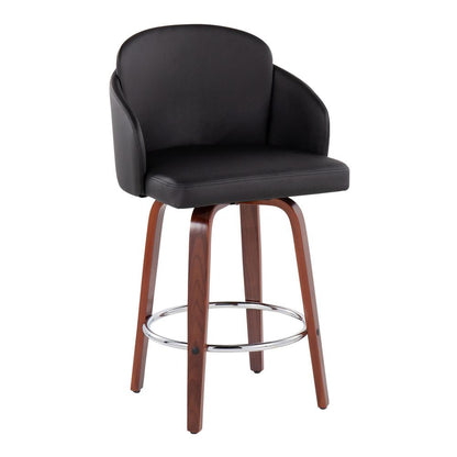 Walnut Wood, Black PU, Chrome Dahlia Counter Stool - Set of 2