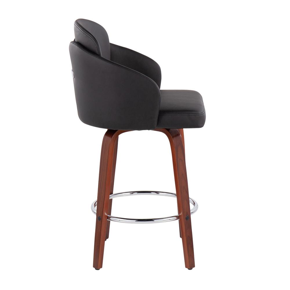 Walnut Wood, Black PU, Chrome Dahlia Counter Stool - Set of 2