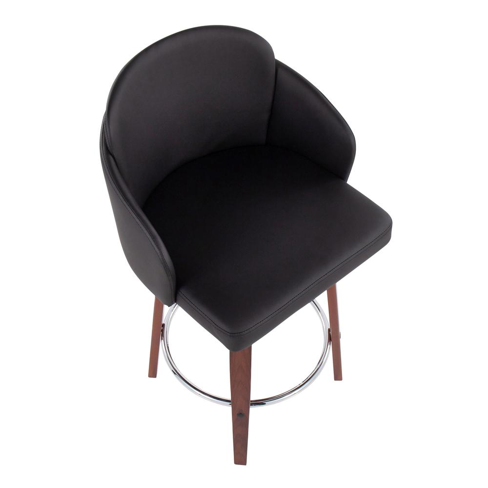 Walnut Wood, Black PU, Chrome Dahlia Counter Stool - Set of 2