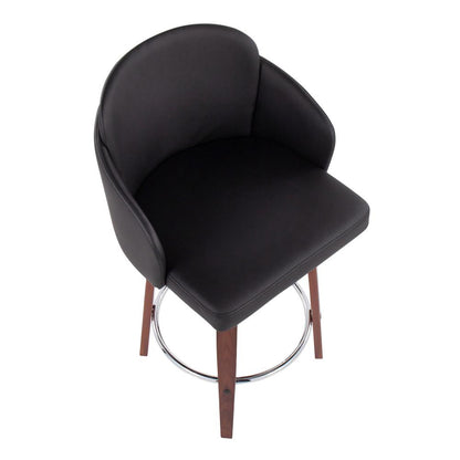 Walnut Wood, Black PU, Chrome Dahlia Counter Stool - Set of 2