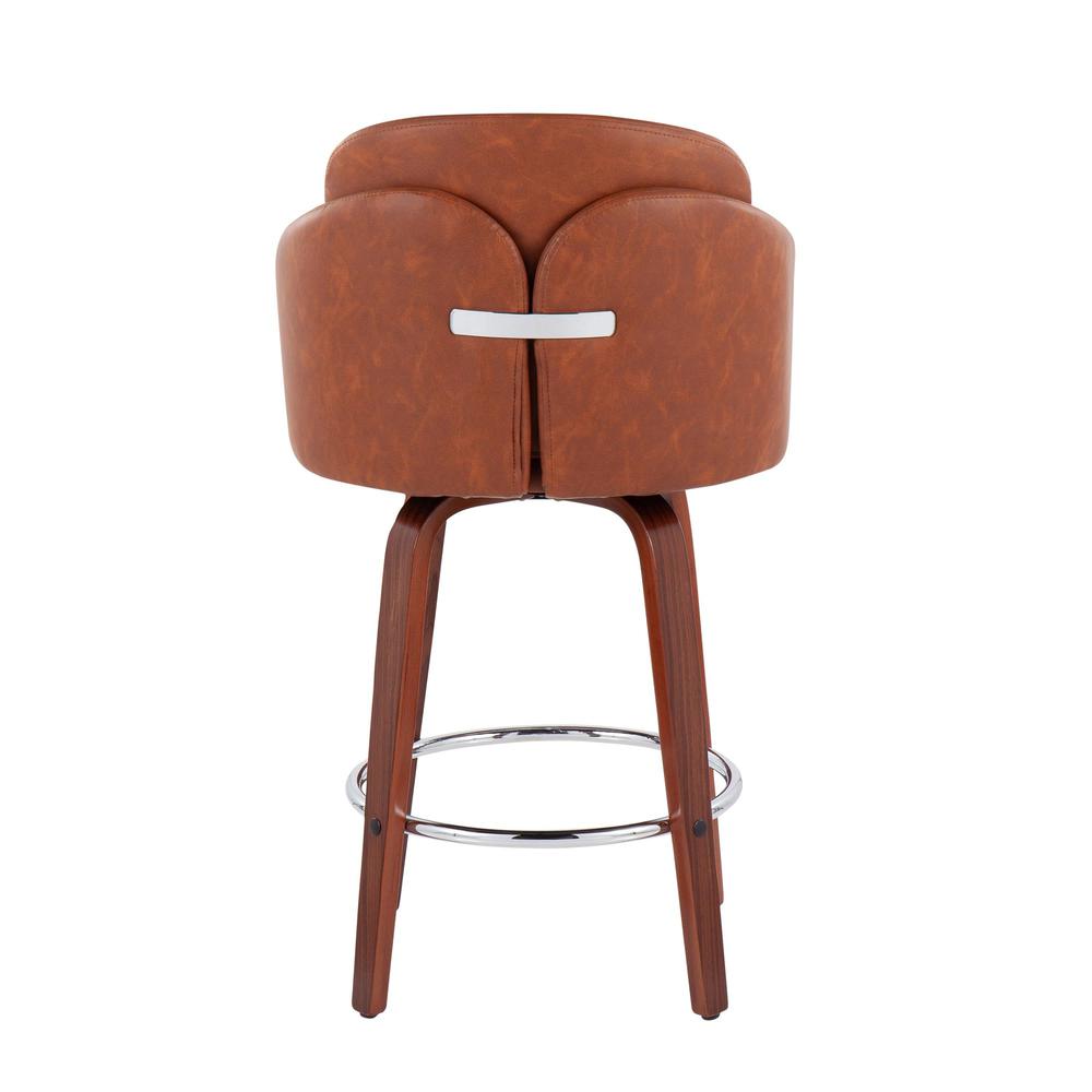 Walnut Wood, Camel PU, Chrome Dahlia Counter Stool - Set of 2