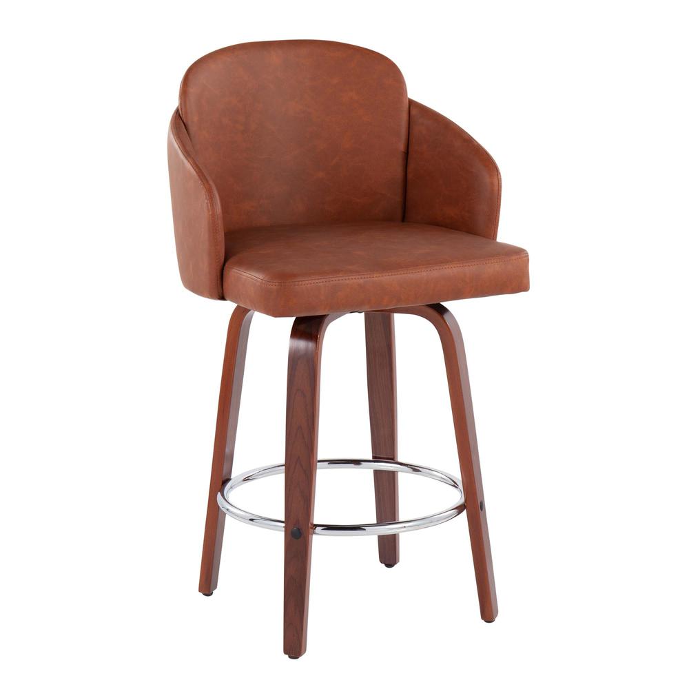 Walnut Wood, Camel PU, Chrome Dahlia Counter Stool - Set of 2