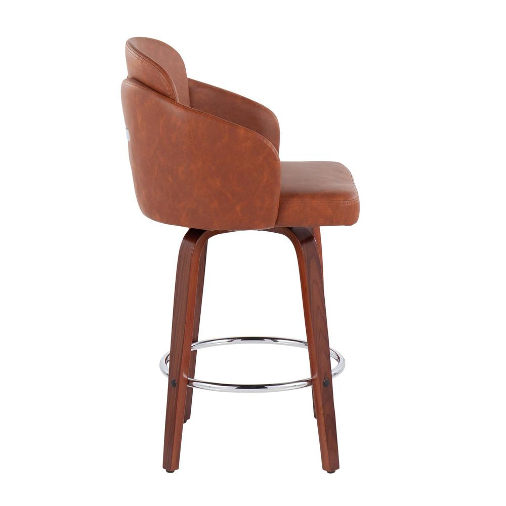 Walnut Wood, Camel PU, Chrome Dahlia Counter Stool - Set of 2