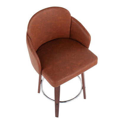 Walnut Wood, Camel PU, Chrome Dahlia Counter Stool - Set of 2